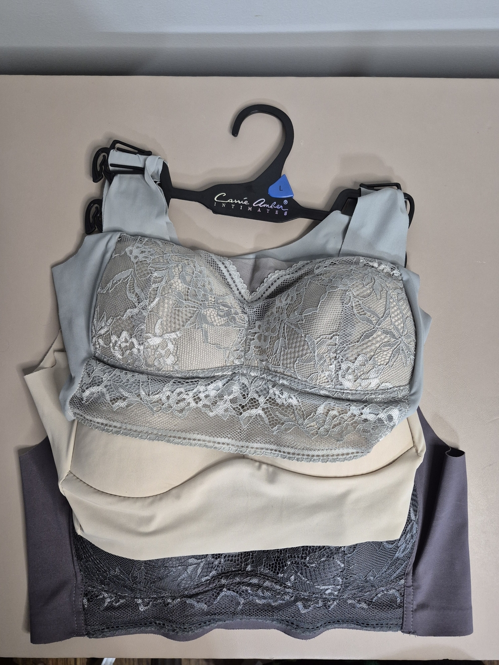 Carrie Amber Intimates Gray Lace Wireless Lounge Bra Large